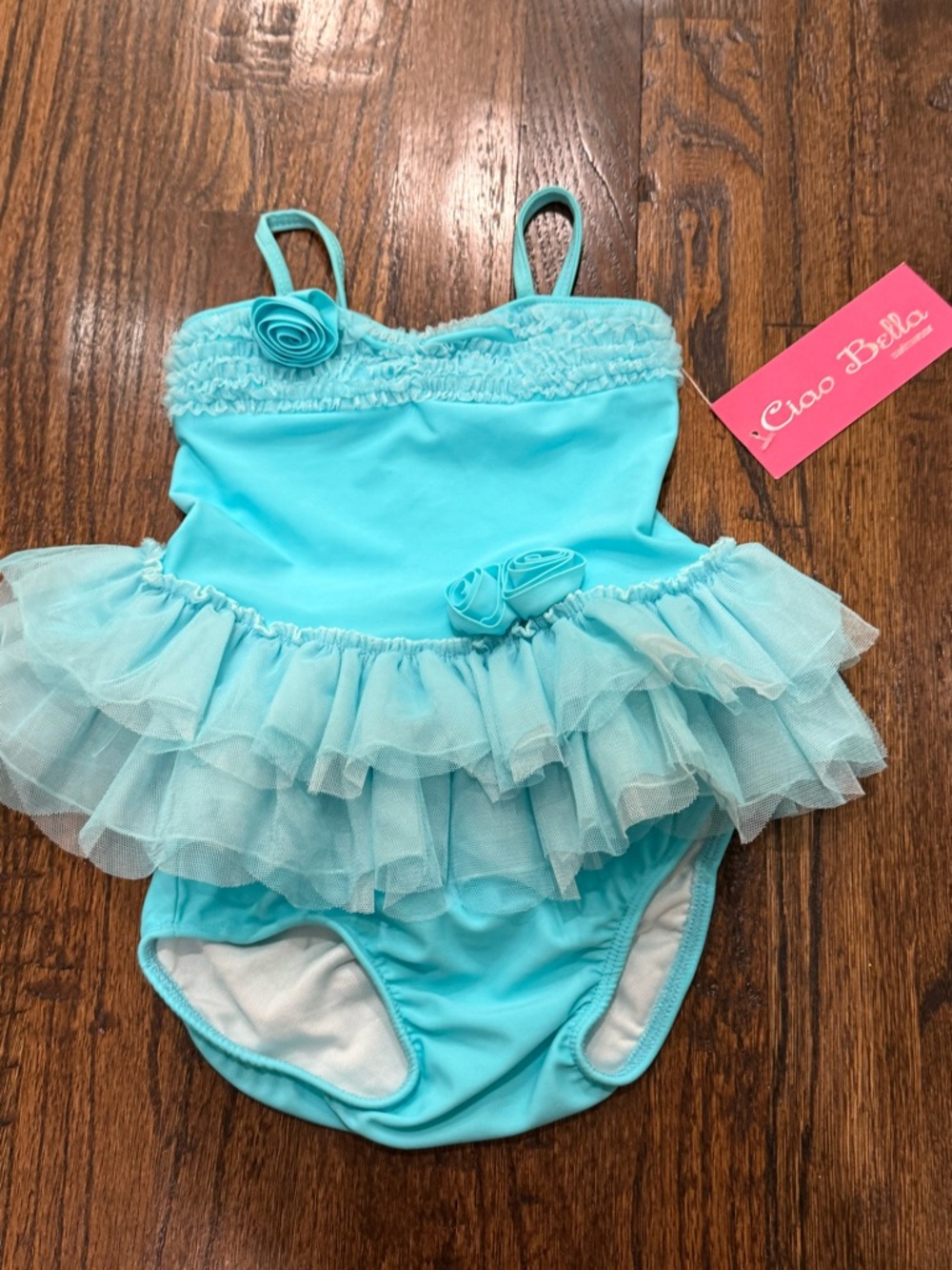 NWT Girls Boutique Turquoise Blue Tutu Swimsuit 2 Piece Ciao Bella 18 Months